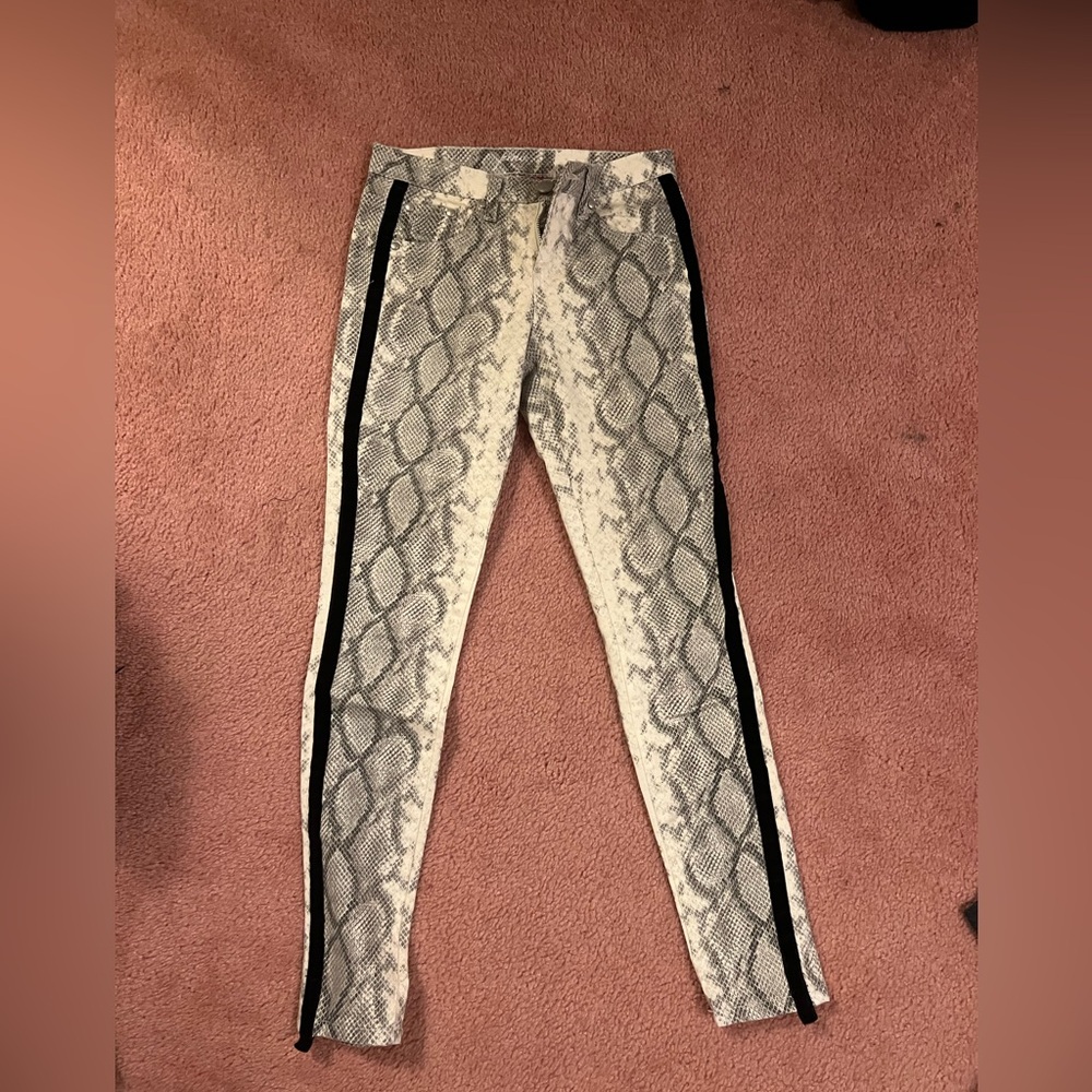 Snake print low waist skinny jeans with black stripe down side- kids 14